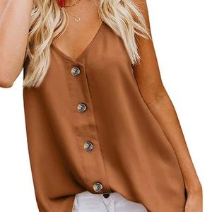Button Down V Neck Tank Top